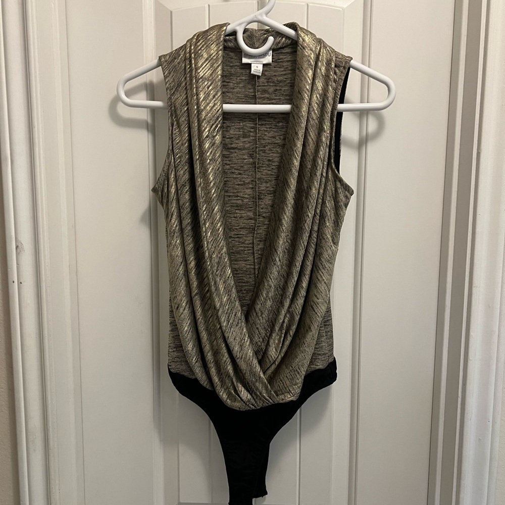 Bisou Bisou Gold and Black Drape Bodysuit